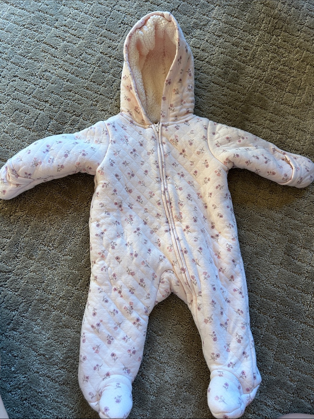 Carter's Pink Floral Quilted Hooded Footed One-Piece like new